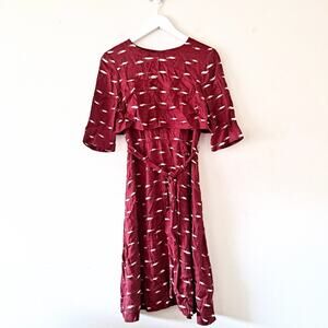 Hobbs London Wine & Ivory Abstract Pattern Crewneck Short sleeve Dress - 4